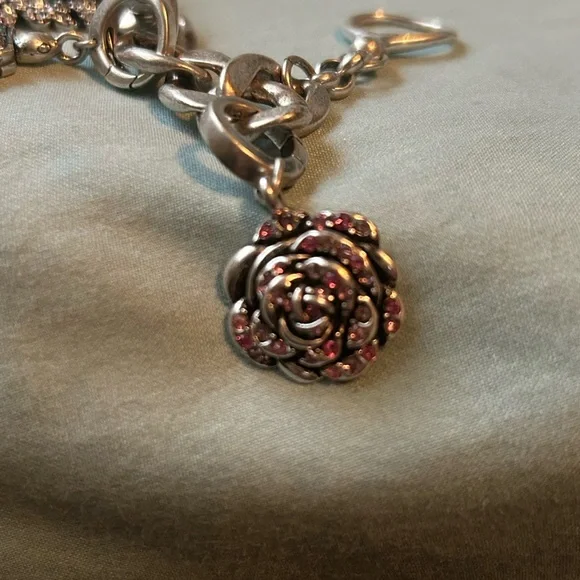 Fossil Silver Charm Bracelet with Pink and Purple Accents - Picture 12 of 12